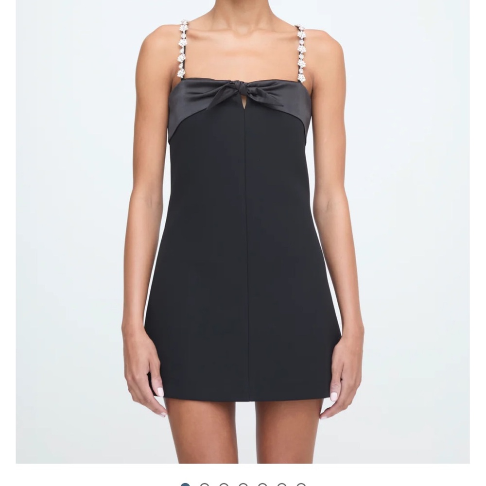 Hill House Mini Dress in Black with Satin Trim and Embellished Straps